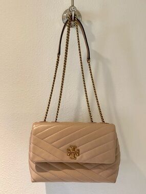 Tory Burch Quilted Leather Shoulder Bag in Beige with Gold Hardware